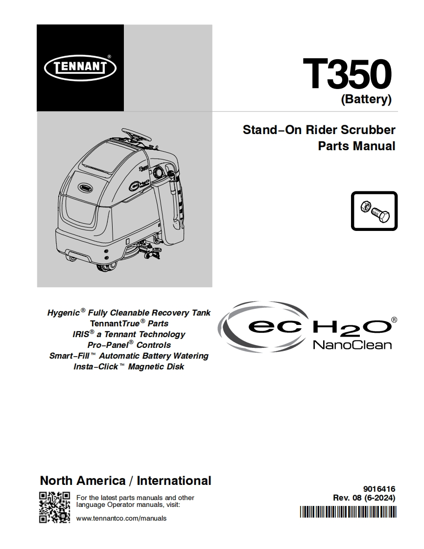 TENNANT坦能350-(Battery)-Stand-On-Rider-Scrubber-Parts-Manua零部件说明书手册含电器原理图手册