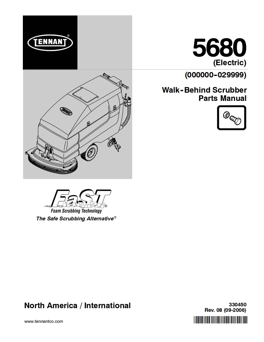 TENNANT坦能5680-(Electric)-(000000-029999)-Walk-Behind-Scrubber-Parts-Manua零部件说明书手册含电器原理图手册