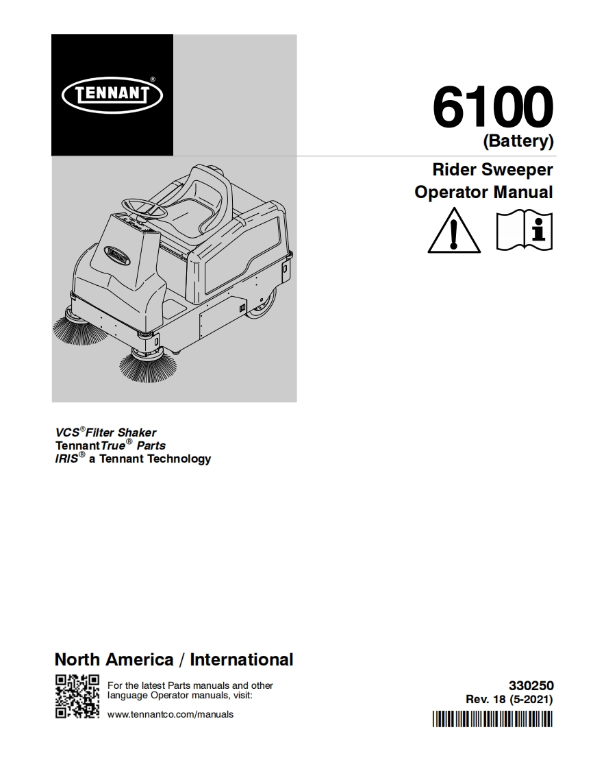 TENNANT坦能6100-(Battery)-Rider-Sweeper-Operator-Manual零部件说明书手册含电器原理图手册