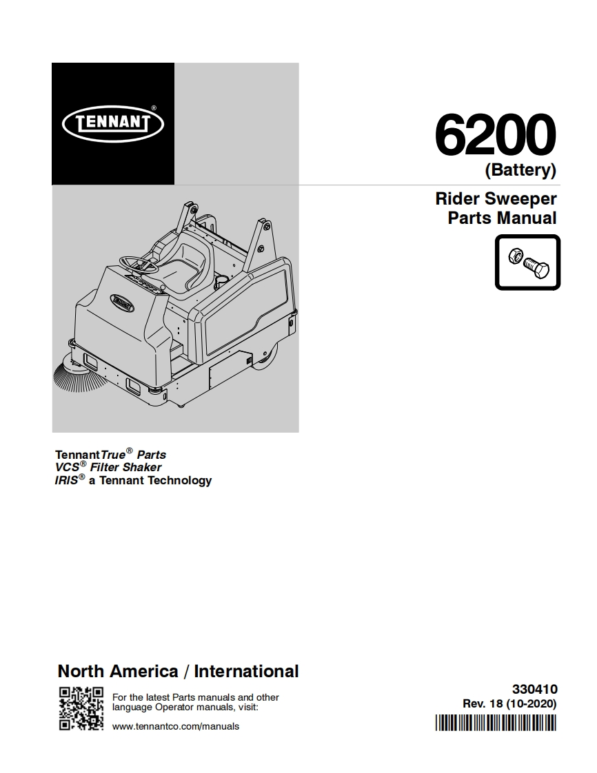 TENNANT坦能6200-(Battery)-Rider-Sweeper-Parts-Manua零部件说明书手册含电器原理图手册