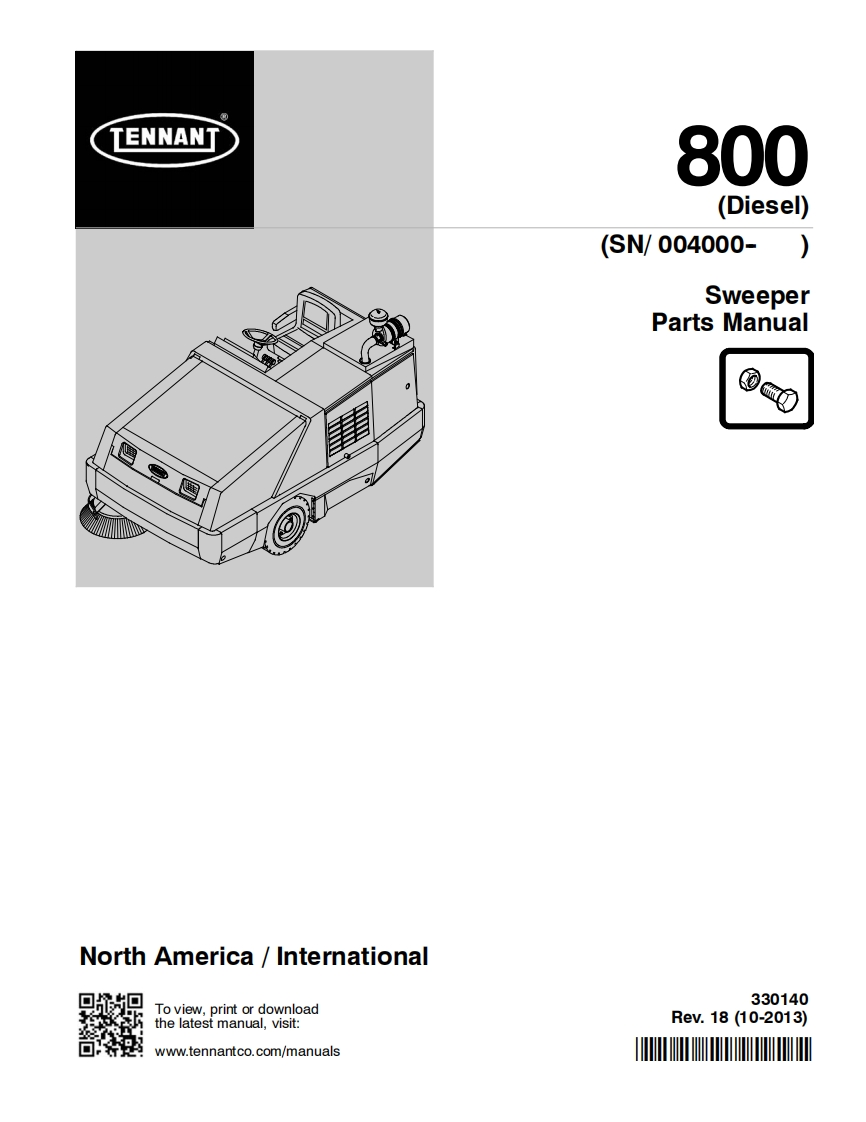 TENNANT坦能800-(Diesel)-(SN_004000--Sweeper-Parts-Manual零部件说明书手册含电器原理图手册
