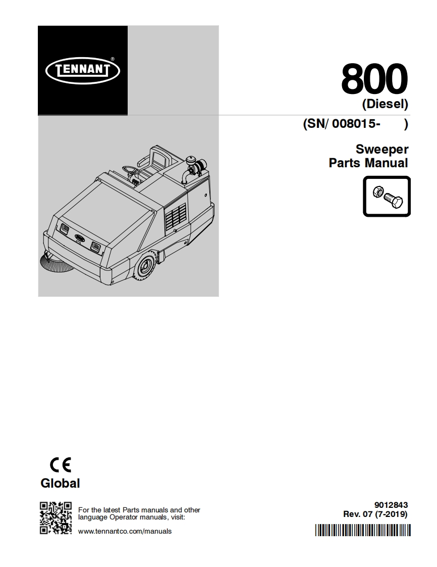 TENNANT坦能800-(Diesel)-(SN_008015--Sweeper-Parts-Manual零部件说明书手册含电器原理图手册