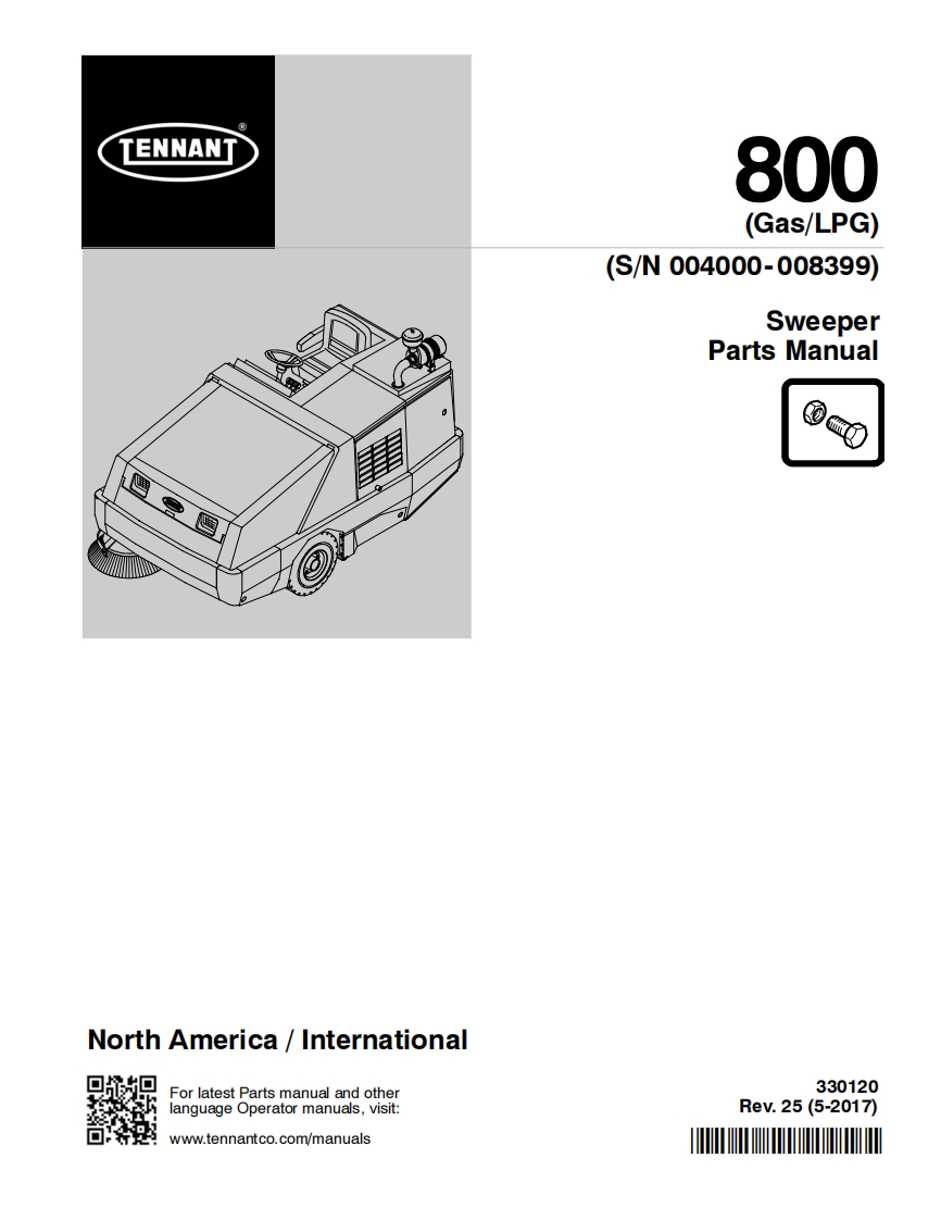 TENNANT坦能800-(Gas_LPG)-(S_N-004000-008399)-Sweeper-Parts-Manual零部件说明书手册含电器原理图手册