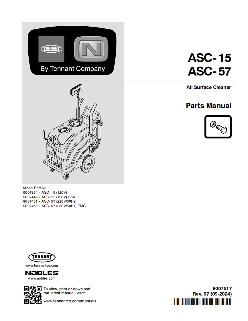 TENNANT坦能ASC-15-ASC-57-All-Surface-Cleaner-Parts-Manua零部件说明书手册含电器原理图手册