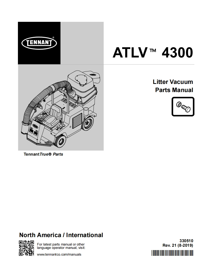TENNANT坦能ATLV™-4300-Litter-Vacuum-Parts-Manua零部件说明书手册含电器原理图手册-找手册网