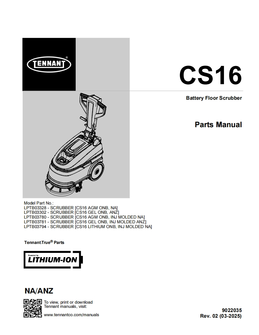 TENNANT坦能CS16-Battery-Floor-Scrubber_1零部件说明书手册含电器原理图手册