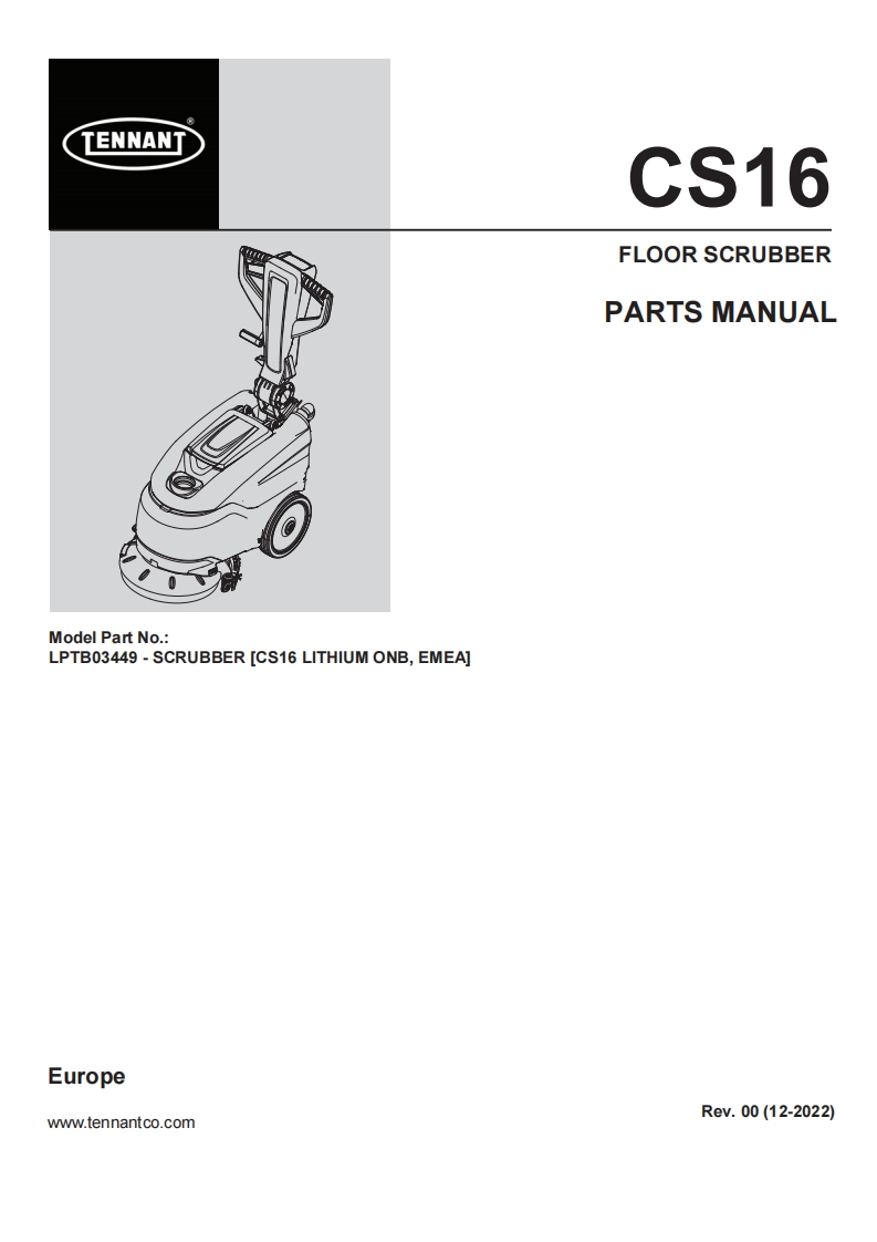 TENNANT坦能CS16-FLOOR-SCRUBBER-PARTS-MANUAL零部件与电器原理图手册