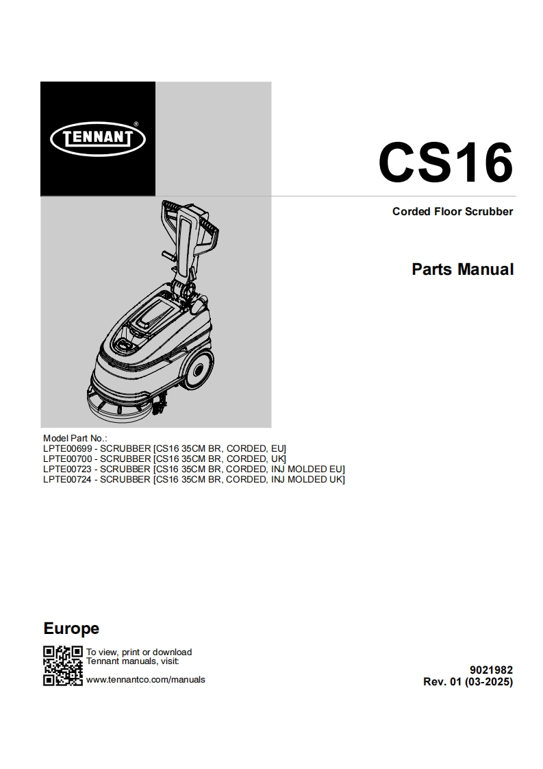 TENNANT坦能CS16零部件与电器原理图手册