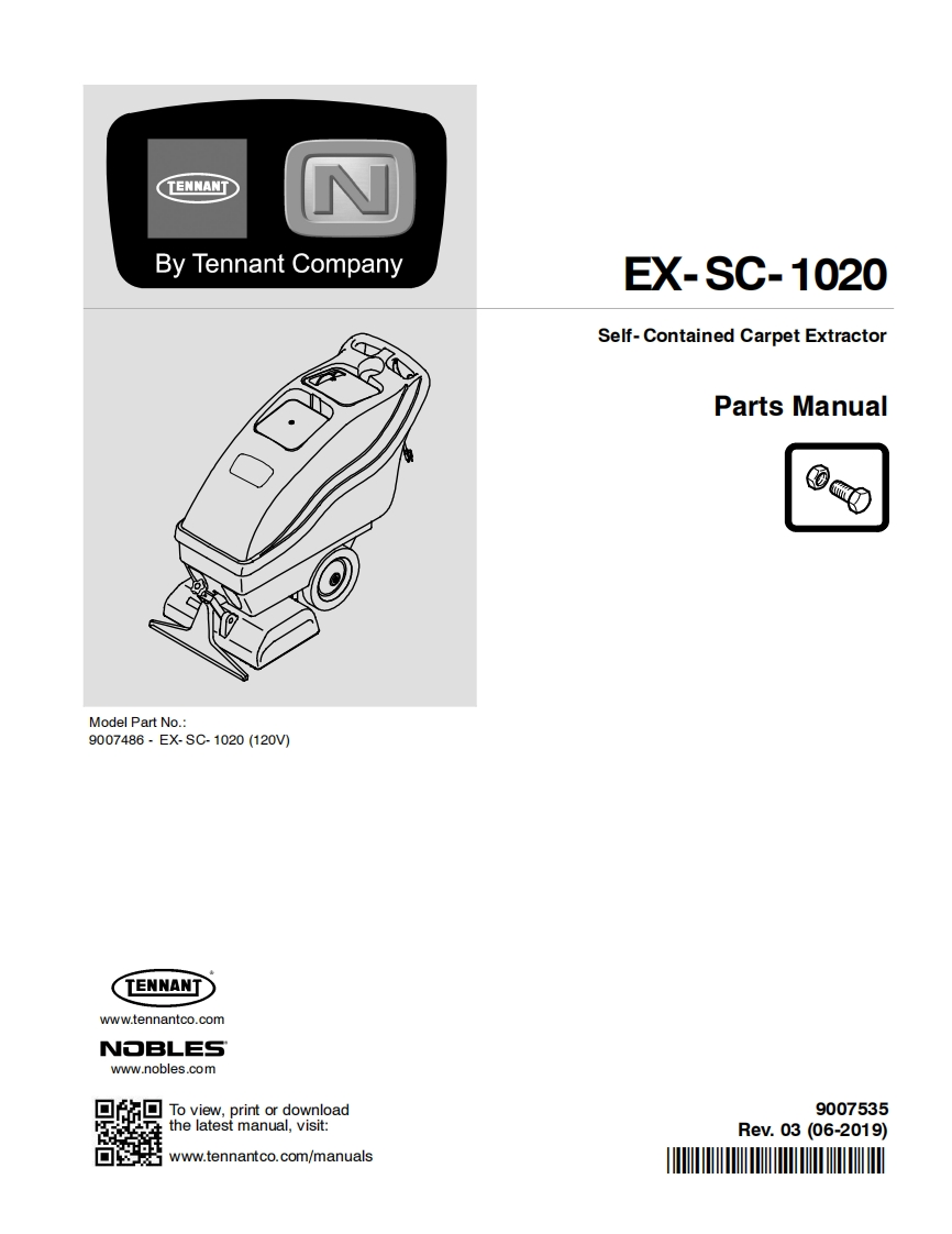 TENNANT坦能EX-SC-1020-Self-Contained-Carpet-Extractor-Parts-Manua零部件说明书手册含电器原理图手册