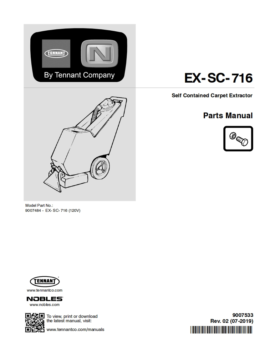 TENNANT坦能EX-SC-716-Self-Contained-Carpet-Extractor-Parts-Manua零部件说明书手册含电器原理图手册