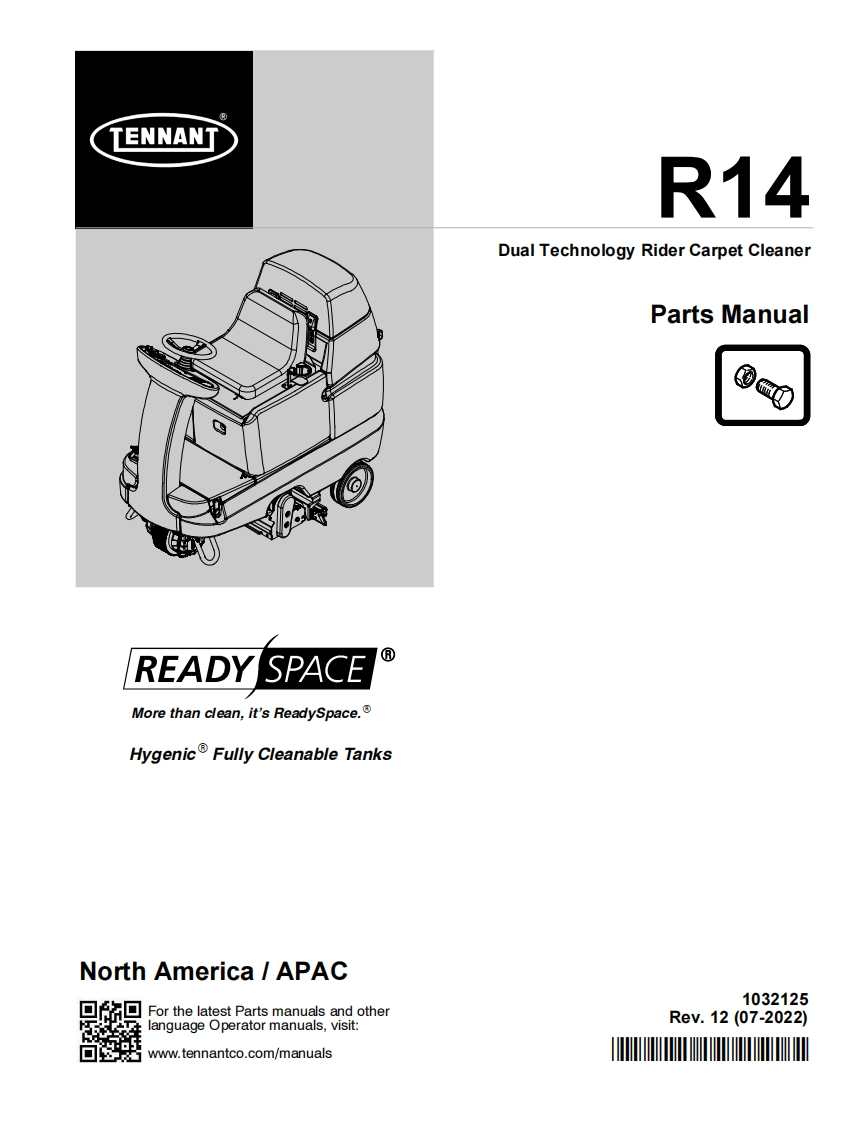 TENNANT坦能R14-Dual-Technology-Rider-Carpet-Cleaner-Parts-Manua零部件说明书手册含电器原理图手册