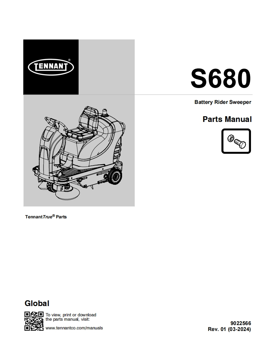 TENNANT坦能S680-Battery-Rider-Sweeper-Parts-Manua零部件说明书手册含电器原理图手册