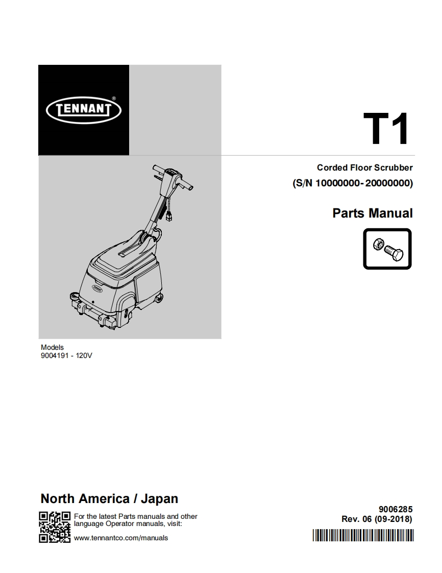 TENNANT坦能T1-Corded-Floor-Scrubber-(S_N-10000000-20000000)零部件说明书手册含电器原理图手册-找手册网