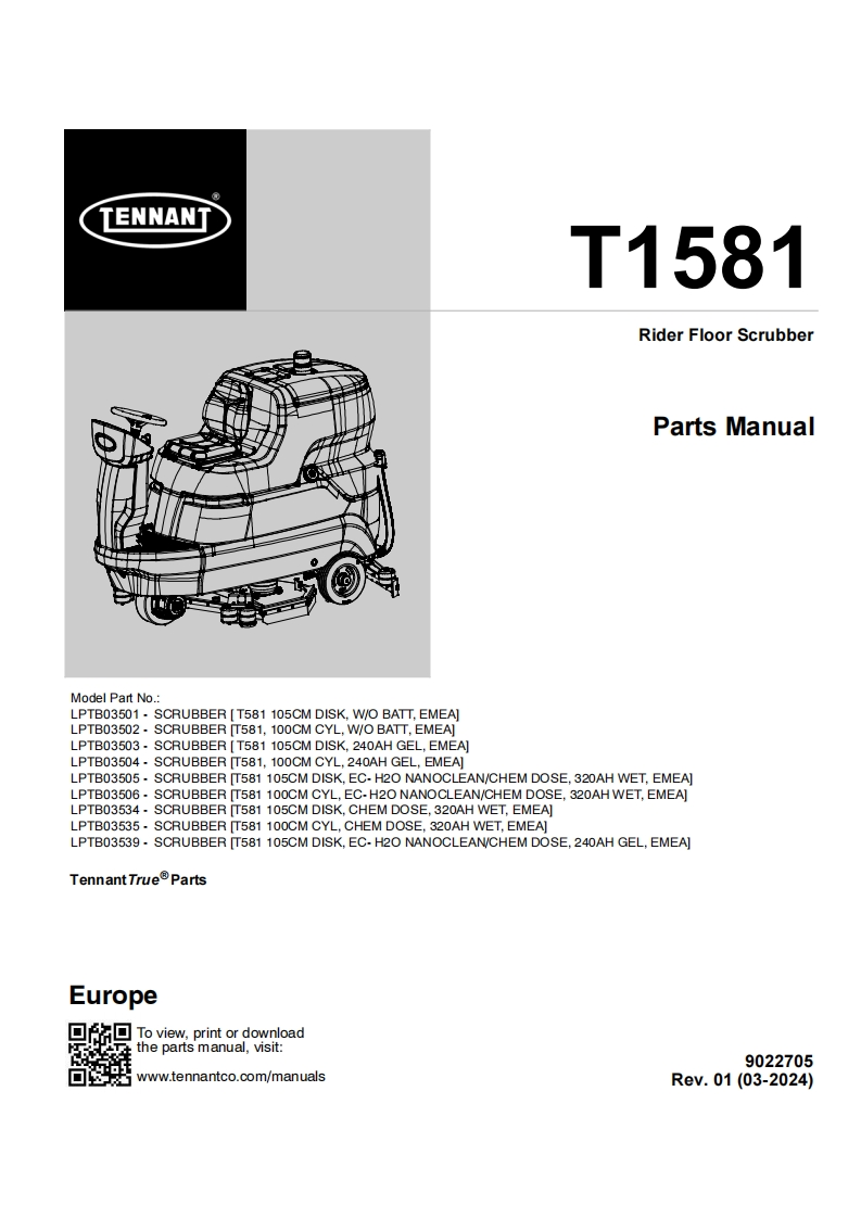 TENNANT坦能T1581零部件与电器原理图手册