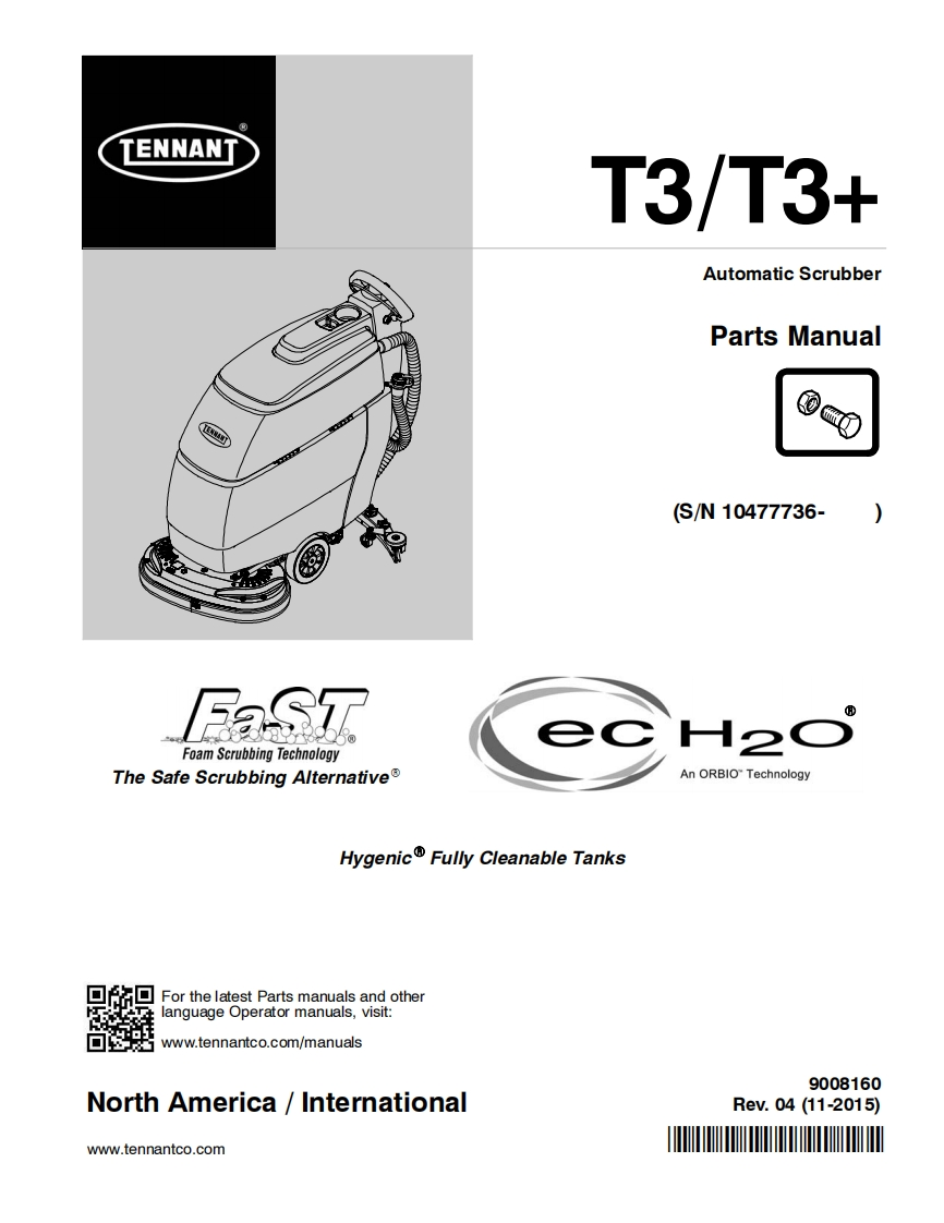 TENNANT坦能T3_T3--Automatic-Scrubber-Parts-Manua零部件说明书手册含电器原理图手册