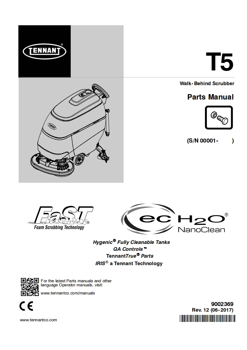 TENNANT坦能T5-Walk-Behind-Scrubber-Parts-Manual零部件说明书手册含电器原理图手册