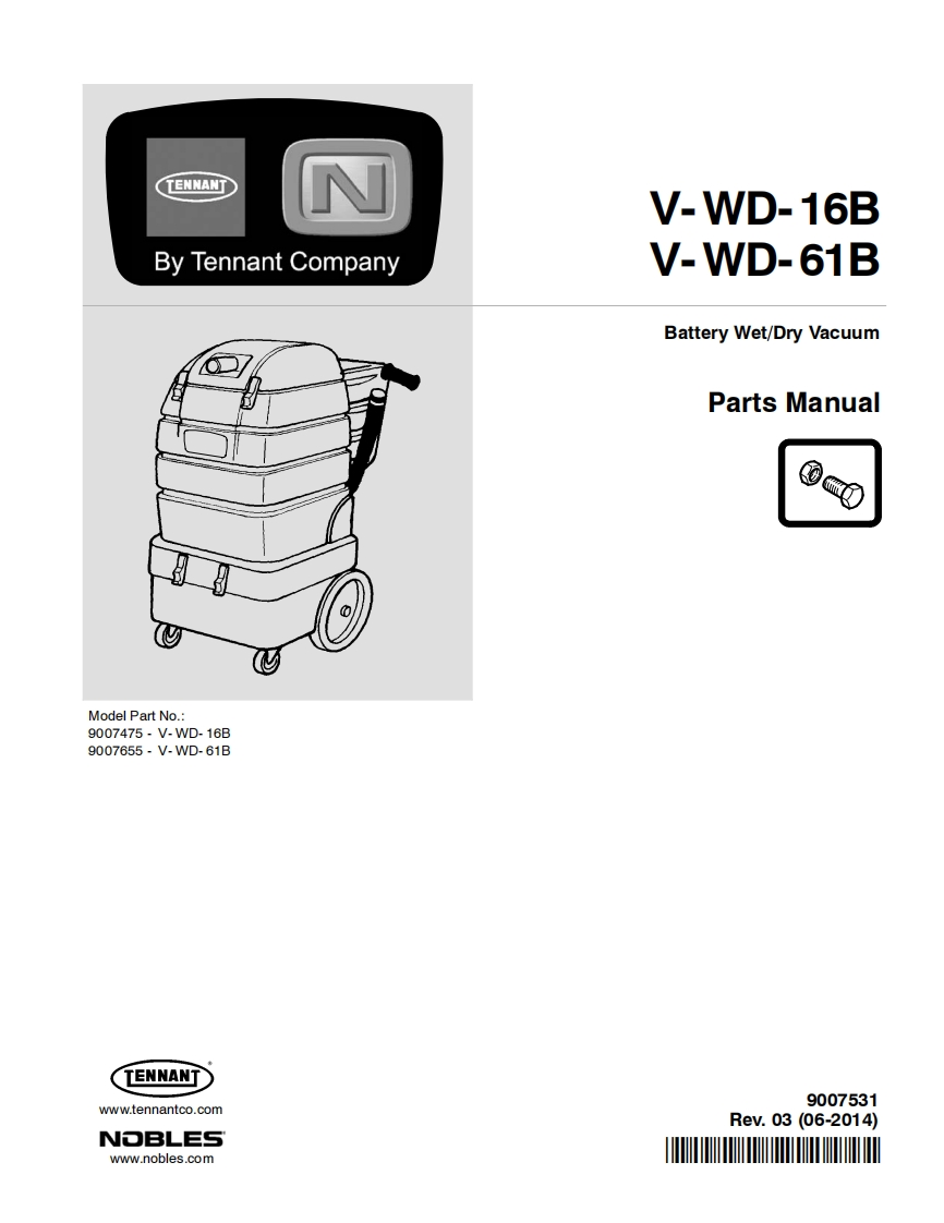 TENNANT坦能V-WD-16B-V-WD-61B-Battery-Wet_Dry-Vacuum零部件与电器原理图手册