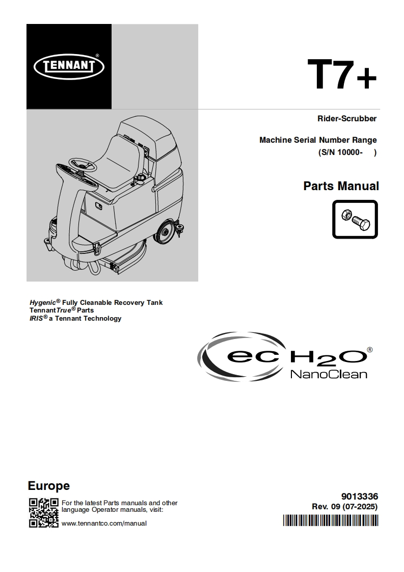 TENNANT坦能_十-Rider-Scrubber-Machine-Serial-Number-Range-(S_N-10000--Parts-Manua零部件说明书手册含电器原理图手册