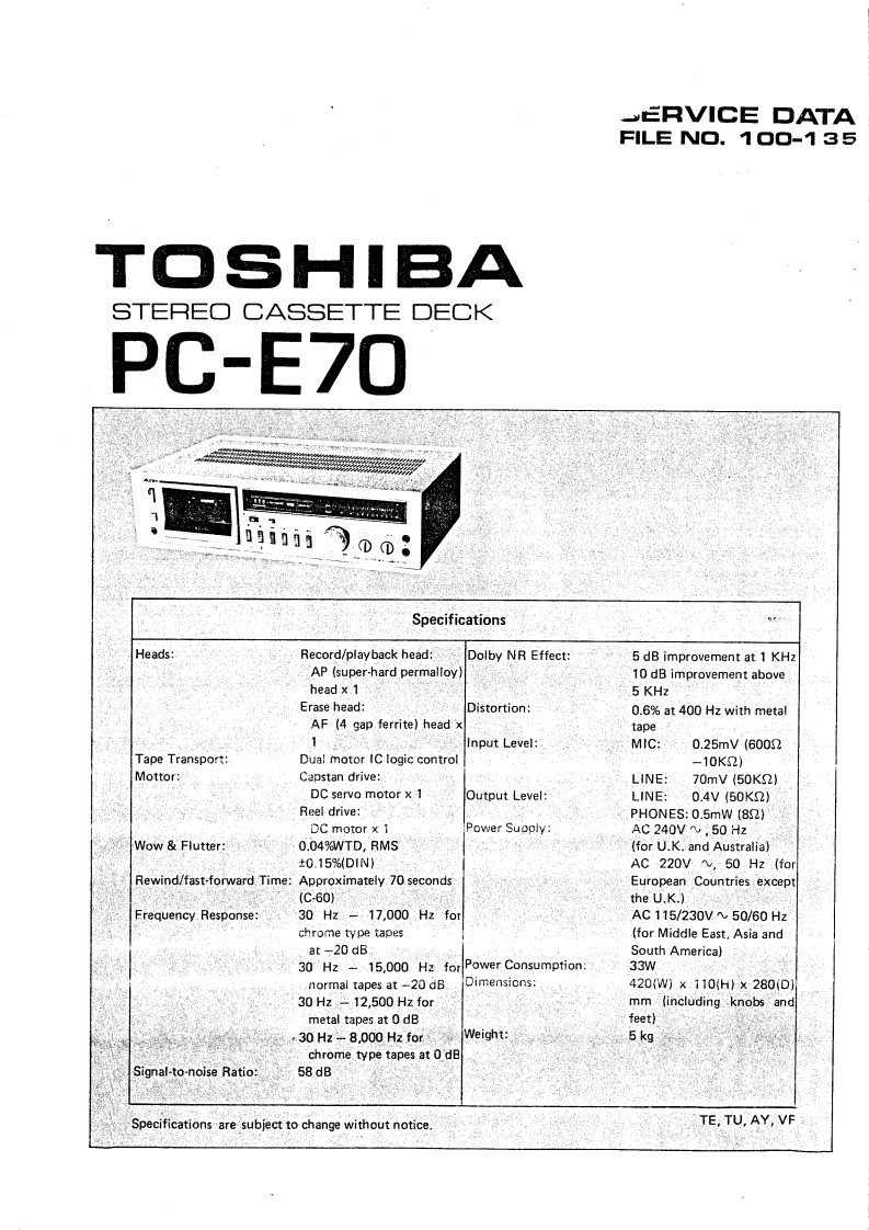TOSHIBA东芝_PCE70_SM维修手册含电气原理图