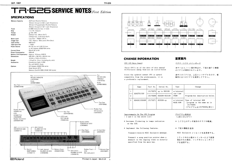 TR-626_SERVICE_NOTES维修手册电器原理图