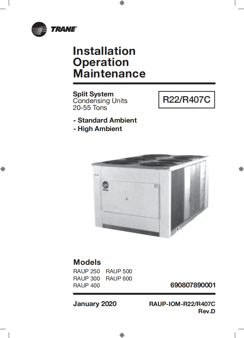 TRANE特灵空调机组RAUP-IOM(Rev.D)操作维护说明书手册