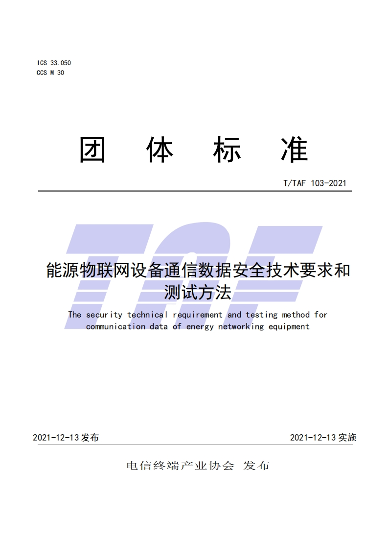 TTAF103-2021能源物联网设备通信数据安全技术要求和测试方法