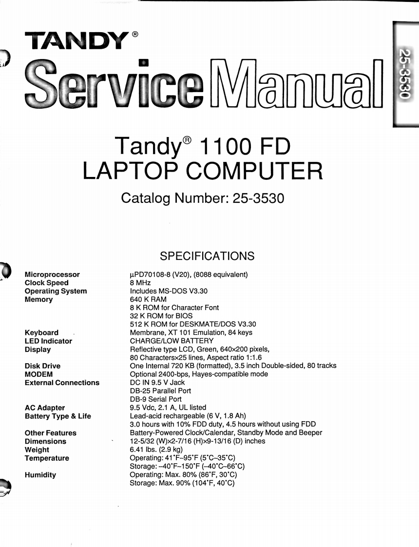Tandy1100FD-Service-Manual维修手册电气原理图