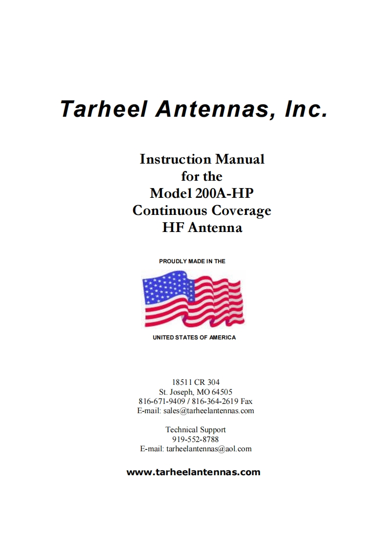 Tarheel_Antennas_200A-HP_user操作说明书手册