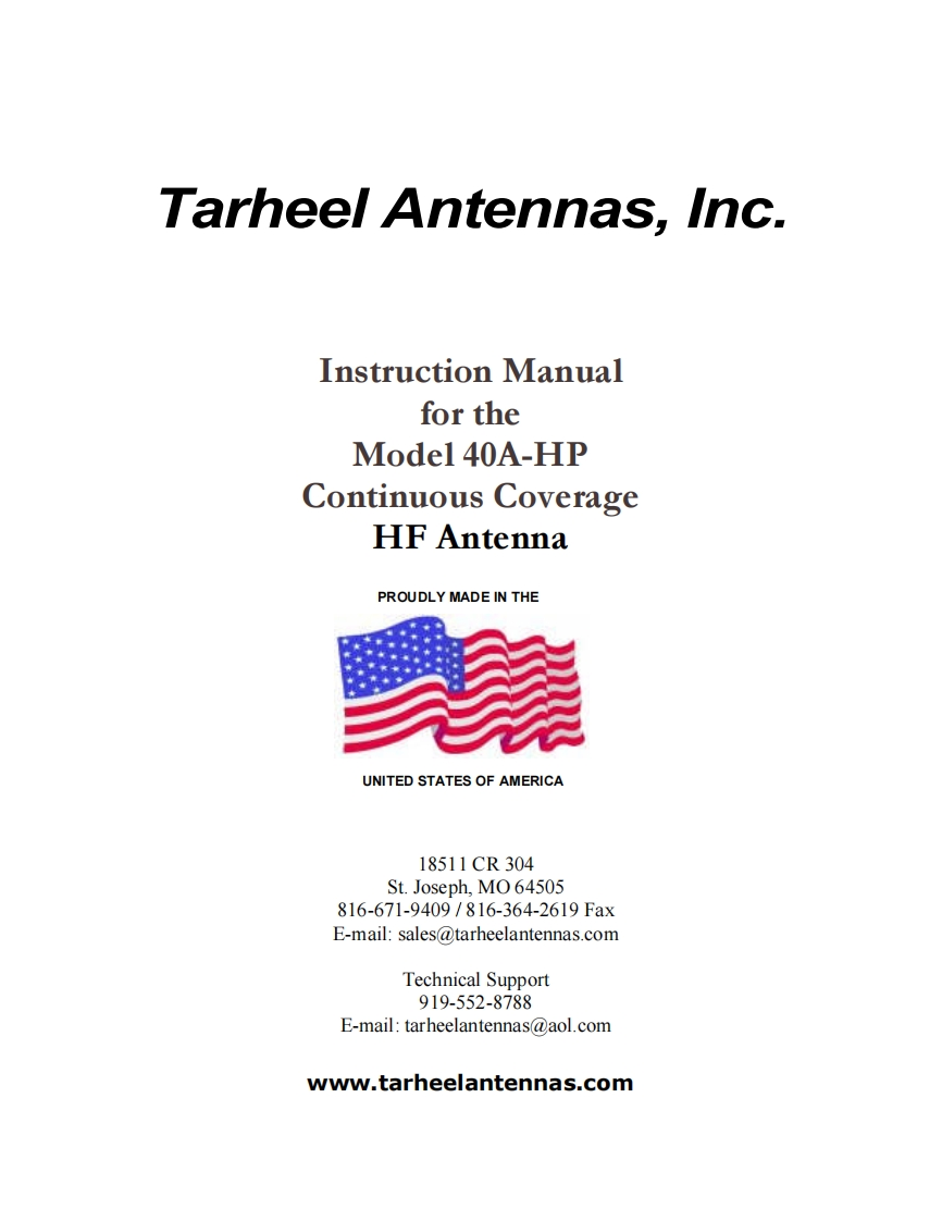 Tarheel_Antennas_40A-HP_user操作说明书手册