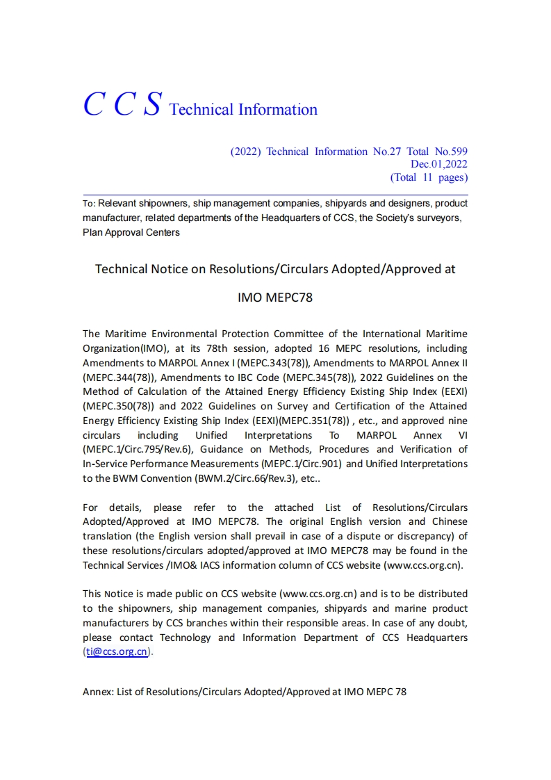 TechnicalNoticeonResolutions-CircularsAdopted-ApprovedatIMOMEPC78