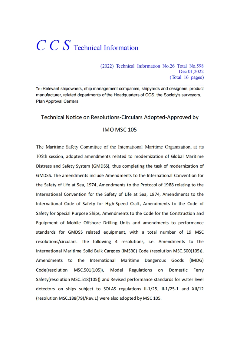 TechnicalNoticeonResolutions-CircularsAdopted-ApprovedbyIMOMSC105