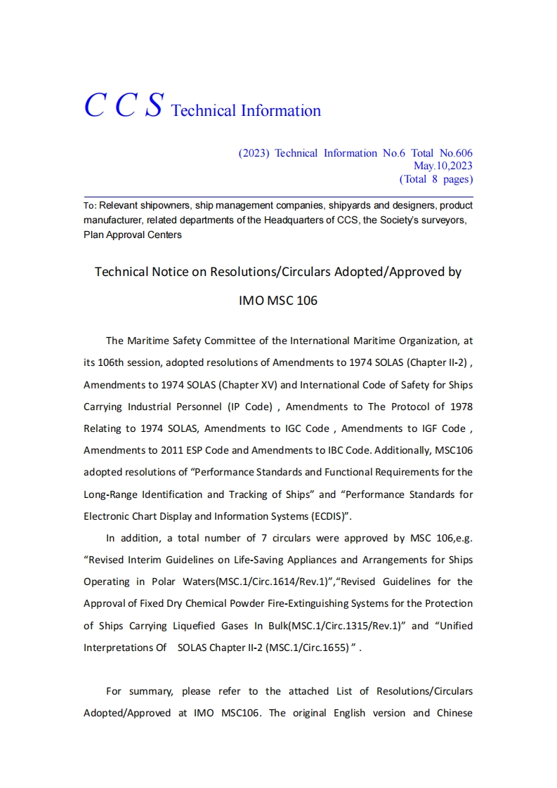 TechnicalNoticeonResolutions-CircularsAdopted-ApprovedbyIMOMSC106