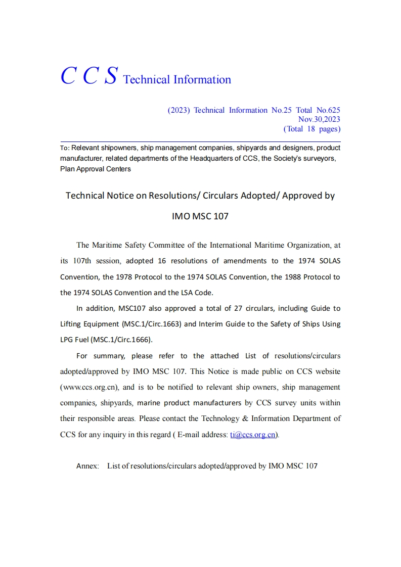 TechnicalNoticeonResolutions-CircularsAdopted-ApprovedbyIMOMSC107