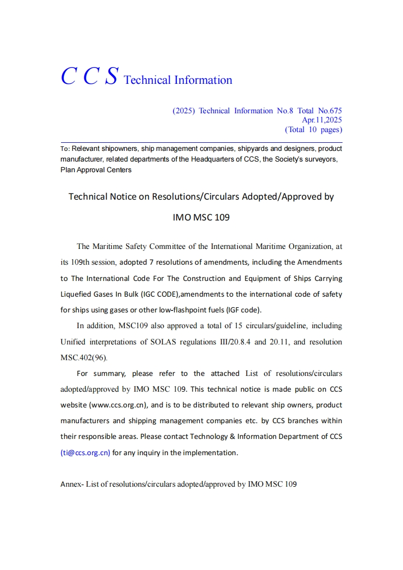TechnicalNoticeonResolutions-CircularsAdopted-ApprovedbyIMOMSC109