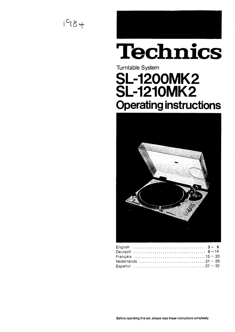 Technics_SL-1200MK2_SL-1210MK2_Manual操作说明书手册