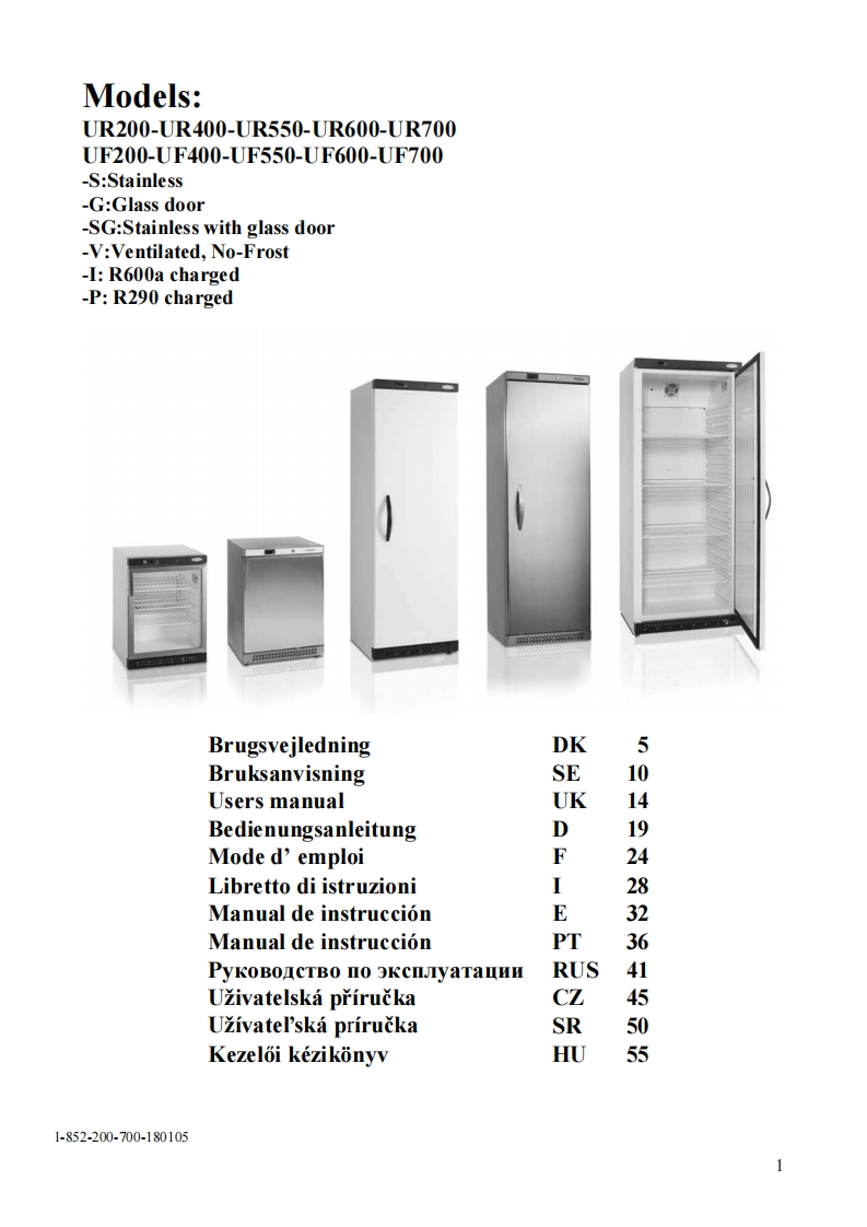 Tefcold-UR400B-Upright-Refrigerator-User-操作说明书手册