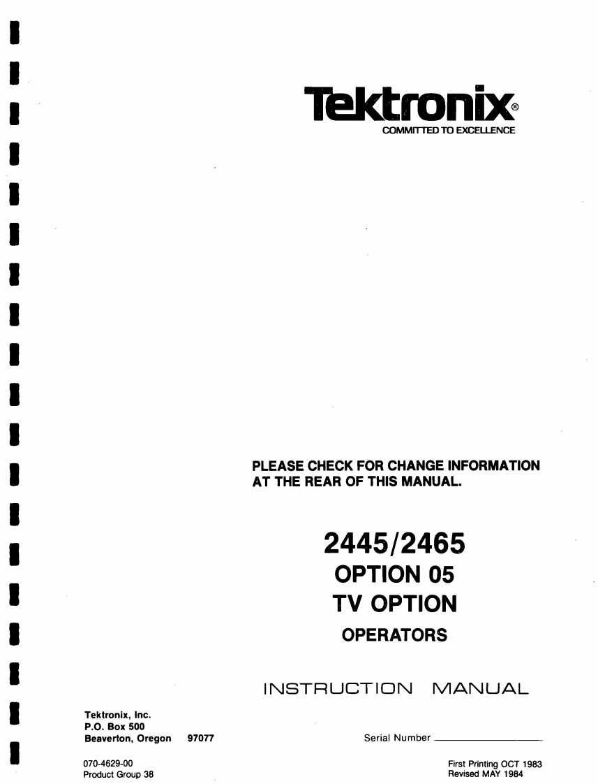 Tektronix2445-2465Option05TVOptionsOperatorsInstruction操作说明书手册