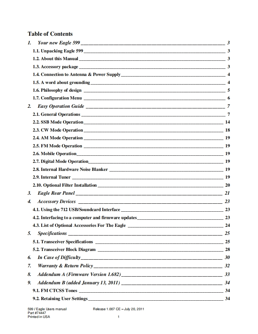 Ten-Tec_Eagle_599_使用说明书手册