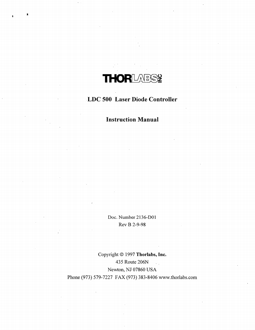 ThorLabs_LDC_500_Laser_Diode_Controller_操作说明书手册