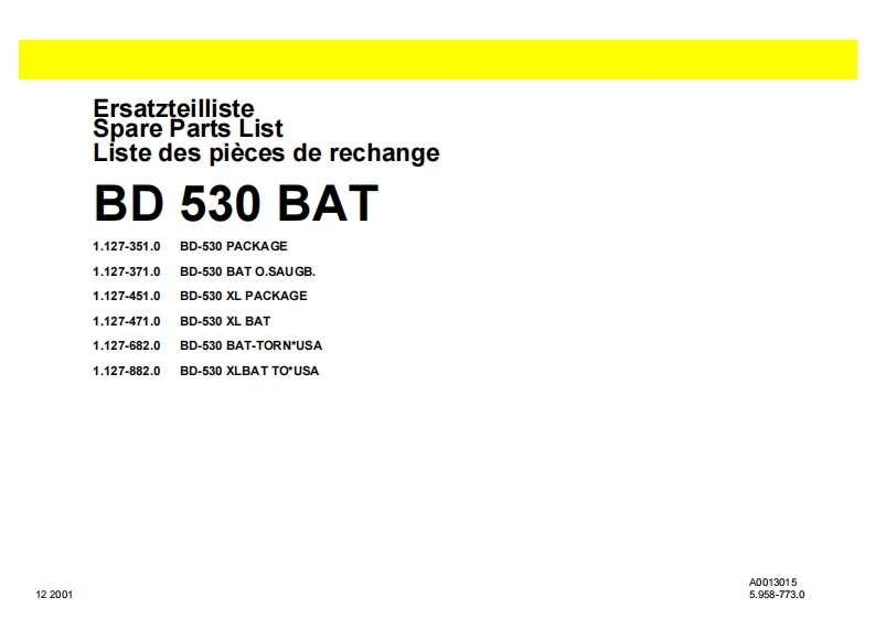 Tornado-BD530-维修零部件手册
