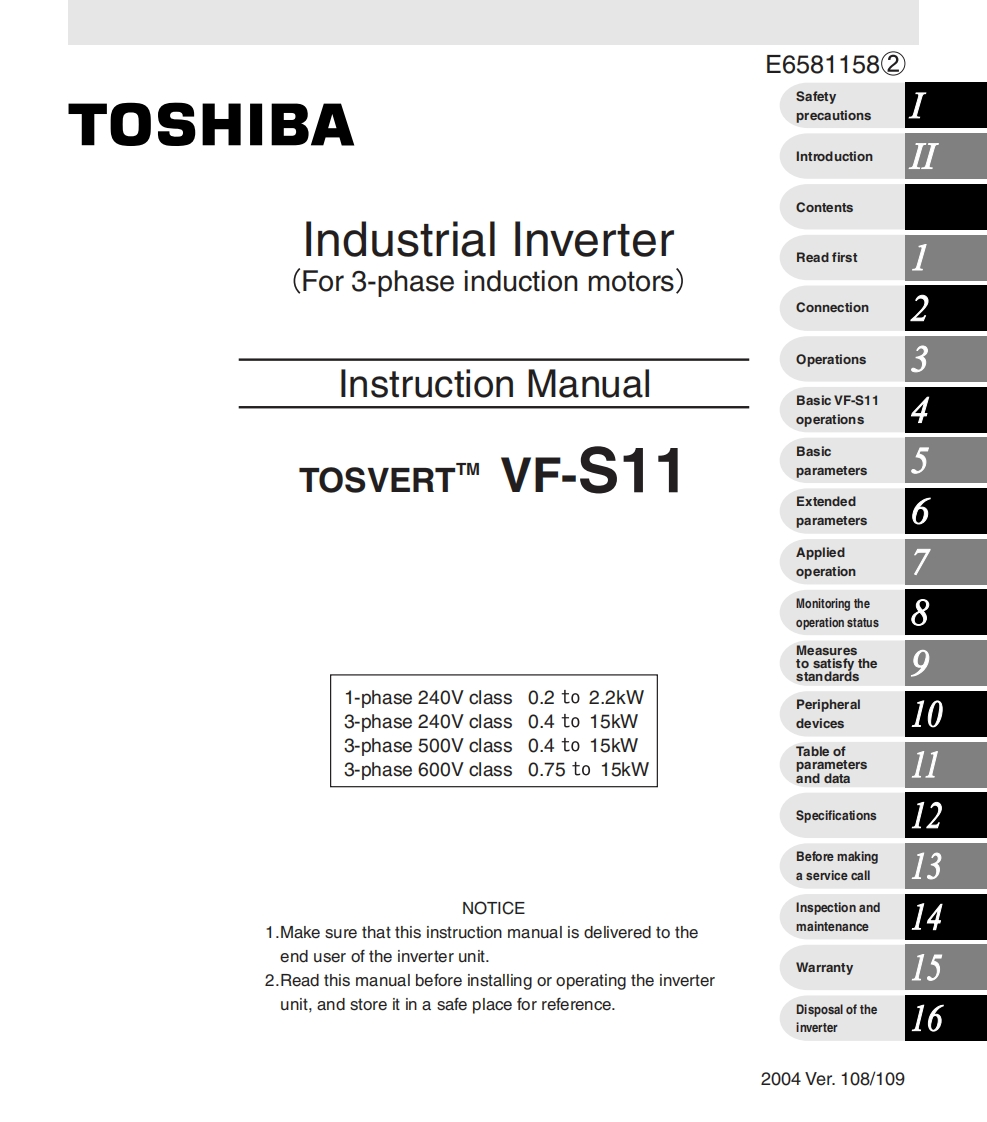 Toshiba-VF-S11-Manual变频器操作说明书手册-ENG