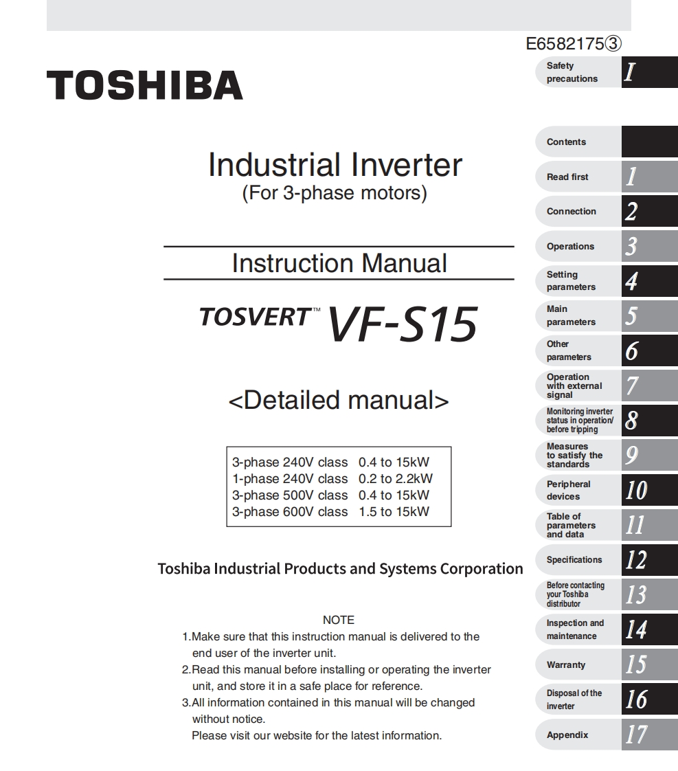 Toshiba-VF-S15-Manual变频器操作说明书手册-ENG