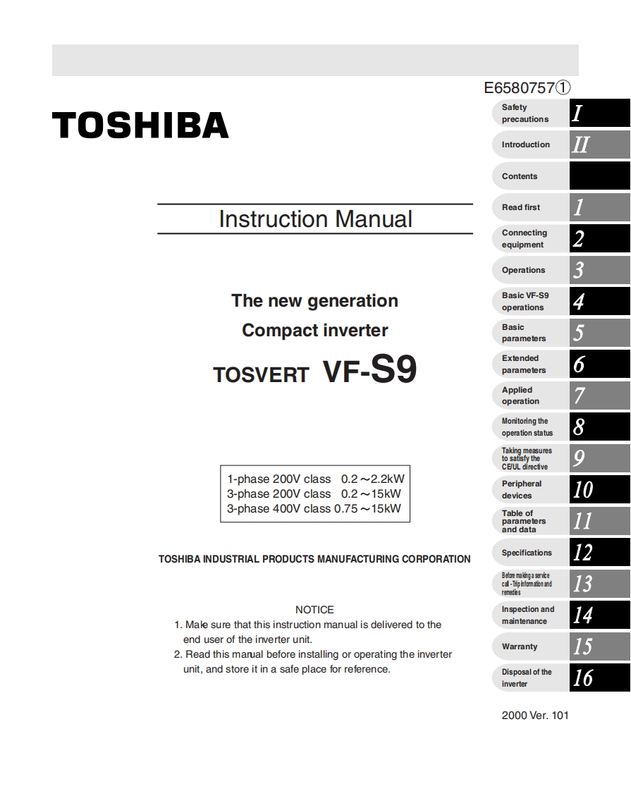 Toshiba-VFS-9变频器操作说明书手册