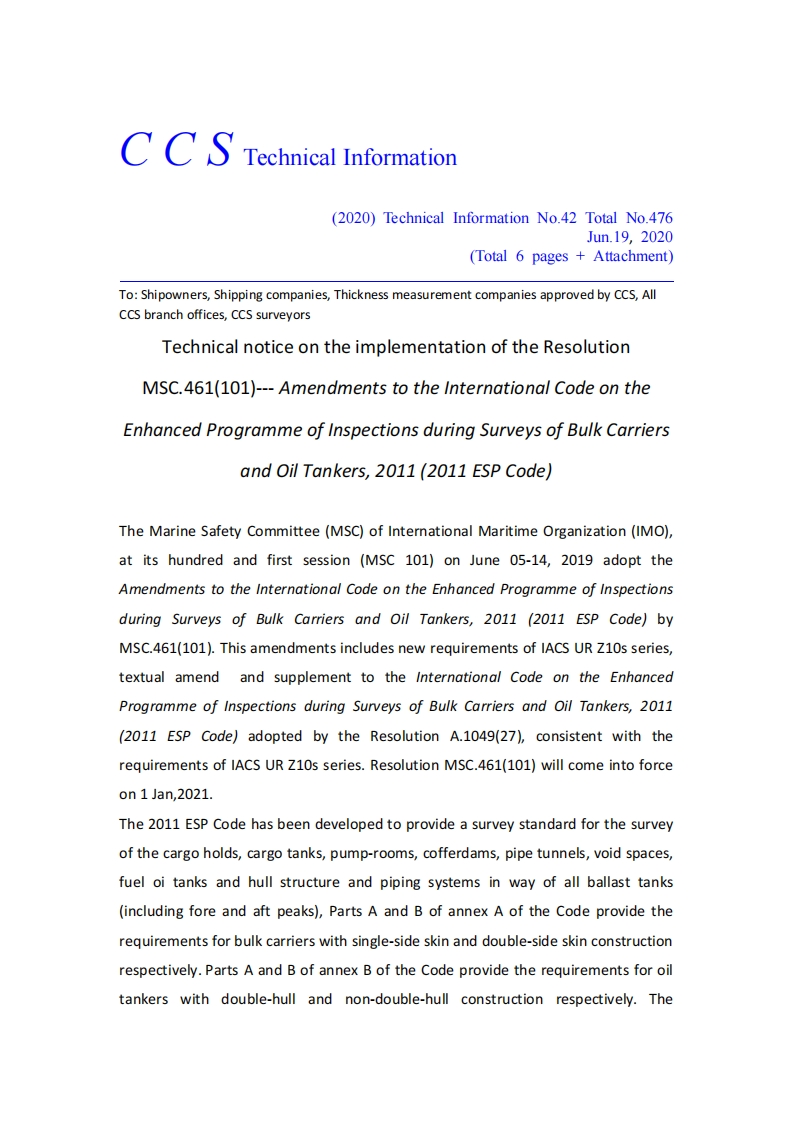 TotalNo.476_TechnicalnoticeontheimplementationoftheResolutionMSC.461(101)---AmendmentstotheInternationalCodeontheEnhancedProgrammeofInspectionsduringSurveysofBulkCarriers