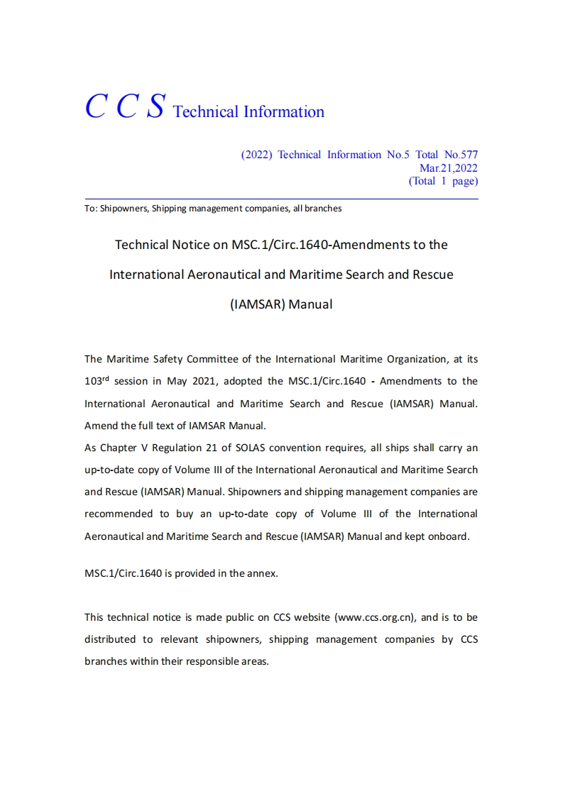 TotalNo.577TechnicalNoticeonMSC.1-Circ.1640-AmendmentstotheInternationalAeronauticalandMaritimeSearchandRescue(IAMSAR)Manual