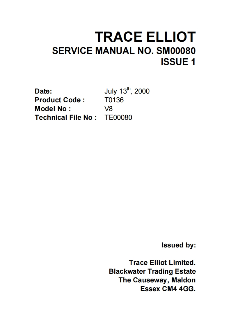 Trace-Elliot-V8-400W-bass-amp-维修手册含电器原理图