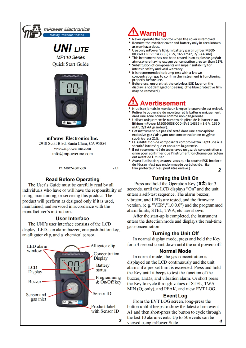 UNI-Lite-简明操作说明书手册-MP110-v1.1