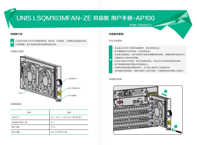 UNIS-LSQM103MFAN-ZE-风扇框-用户手册-AP100