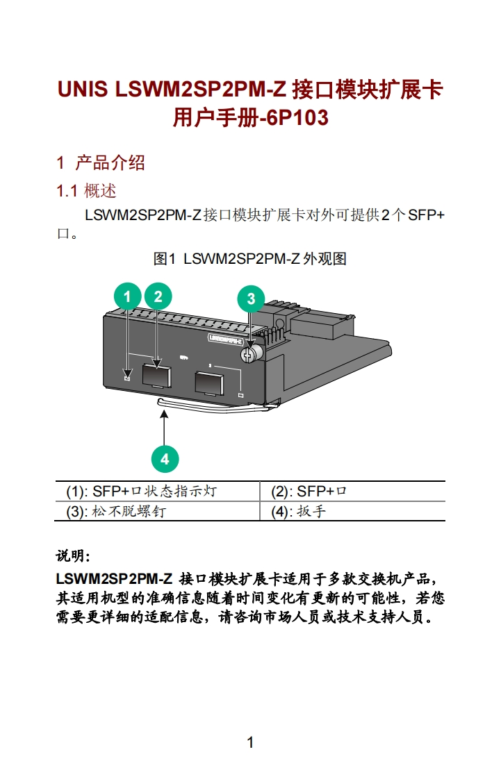 UNIS-LSWM2SP2PM-Z接口模块扩展卡-用户手册-6P103