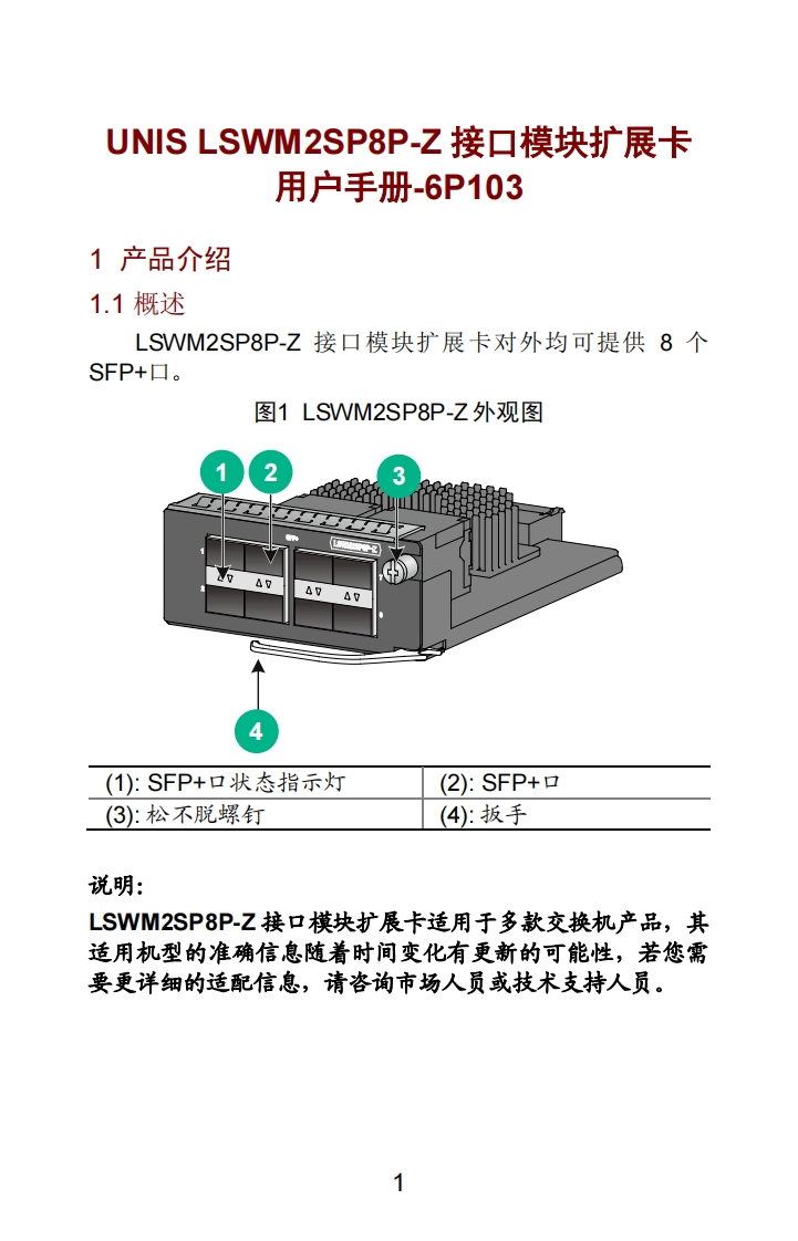 UNIS-LSWM2SP8P-Z接口模块扩展卡-用户手册-6P103